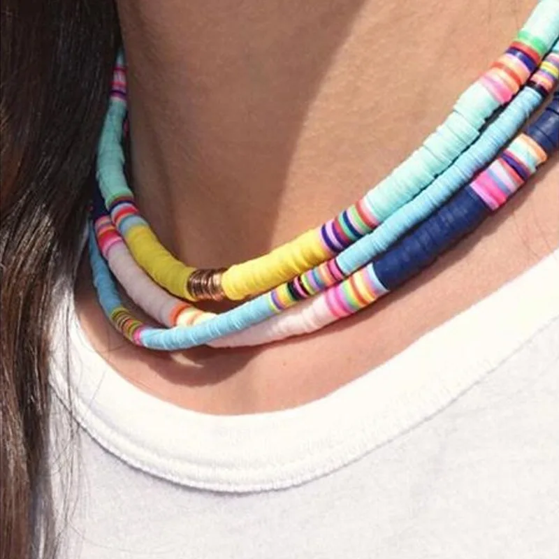 2021 Summer Steampunk Colorful Boho Necklaces for Women Handmade Round Polymer Clay Beads Choker Collares Ladies Jewelry | Украшения и
