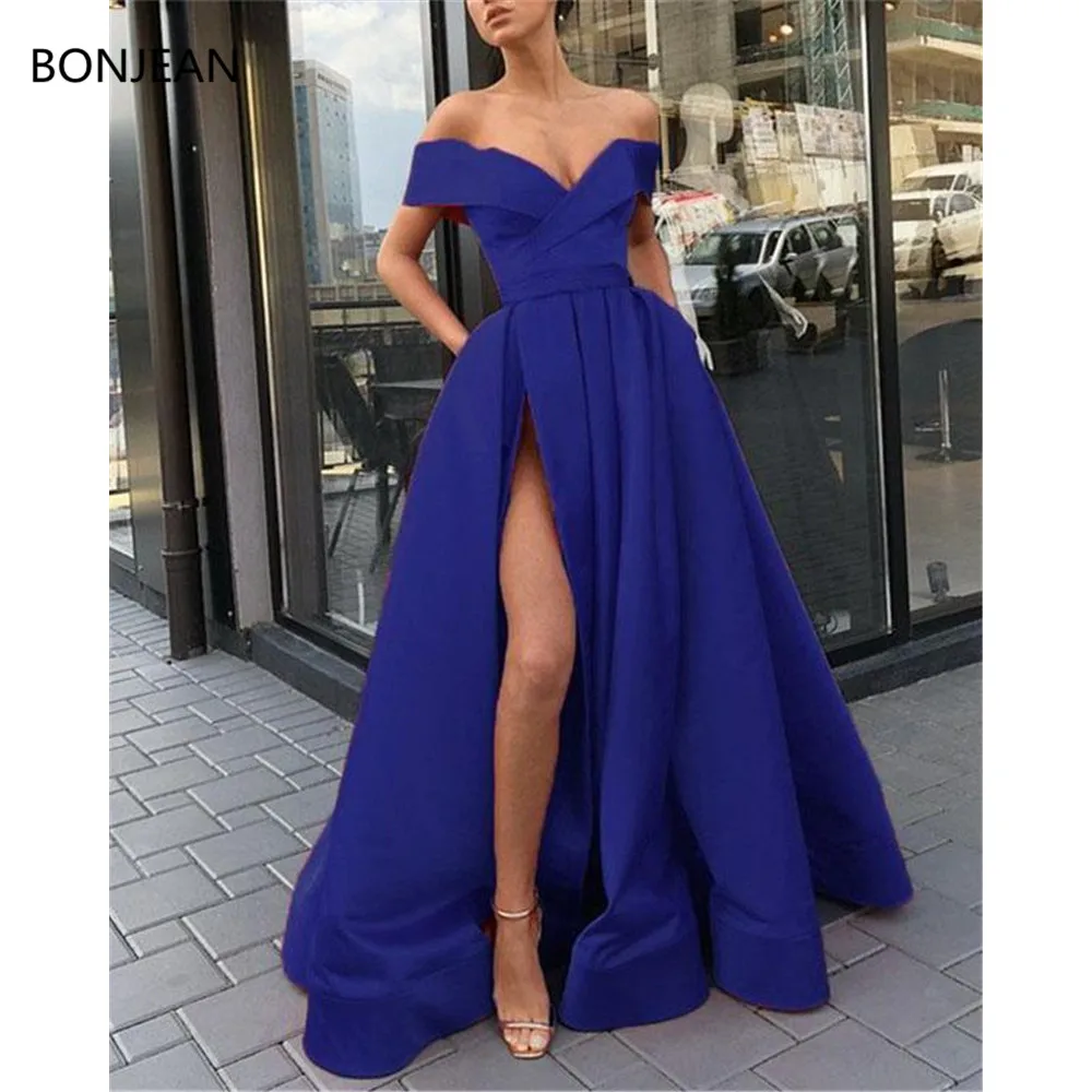 

Off Shoulder Long Women Form Charming Ball Gown V Neck Satin Evening Prom Luxurious Bodice Dress Layers 2019