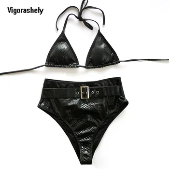 

Vigorashely Sexy Snake Swimwear Women High Waist Bikini 2020 Belt Swimsuit Female Halter Bikini Set Biquini Bathing Suit Swim