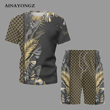 Aliexpress - Summer Men’s Beach Casual Sets Hawaiian Style Tshirt Shorts 2-Piece Male Innovative Feather Printing Couples Oversize Clothing