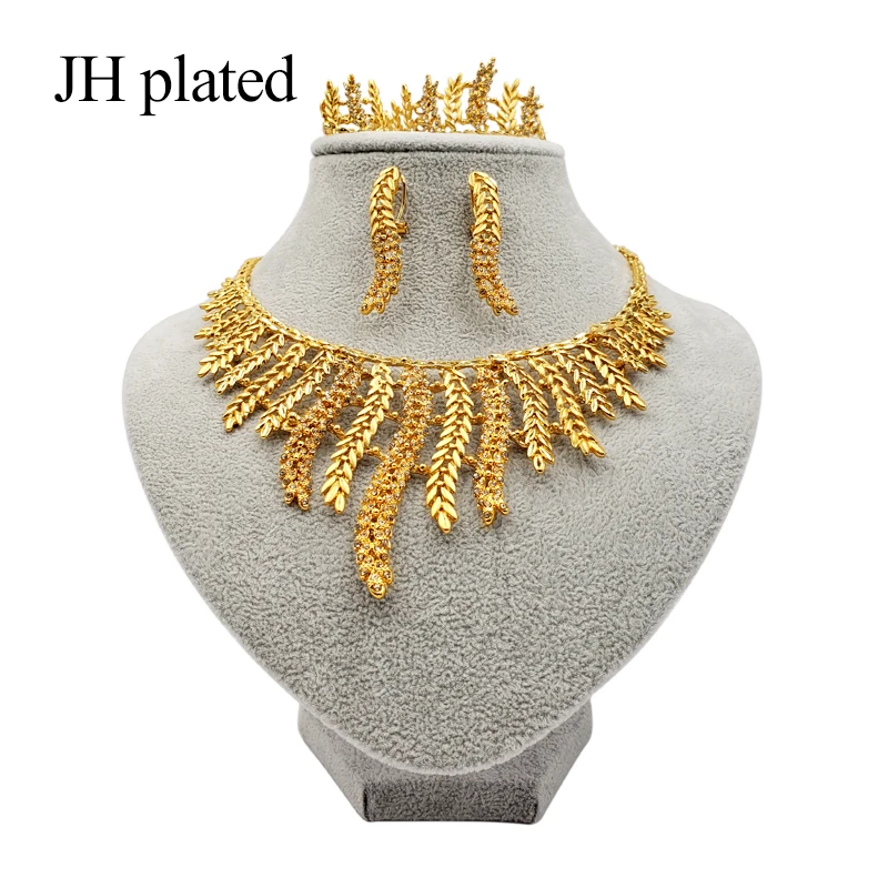 JHplated Fashion African Ethiopian Eritrean Shiny Jewelry Gold Sets Necklace / Earrings / Ring / Bracelet Wedding gifts