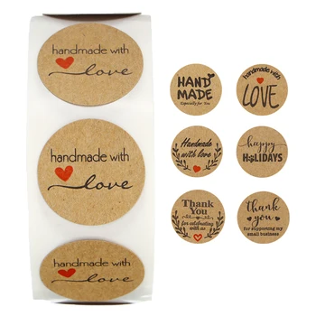 

500pcs/roll Natural Kraft Handmade Sticker Jewelry Packaging Box Labels Paper DIY Decoration Gift Card