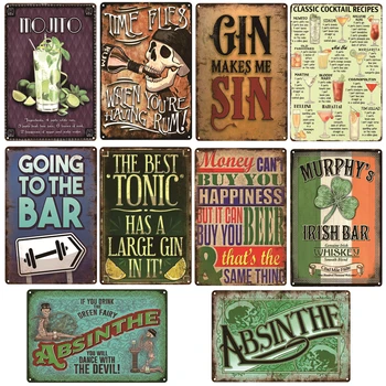 

Beer Wine Cocktail Rum Metal Signs Bar Party Decor Vintage Tin Signs Club Home Wall Art Painting Decor Plaque Gin Poster