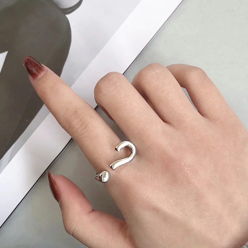 Finger Ring Silver Ring Adjustable Rings Vintage Gothic Question Mark Rings for Women Hip Hop Silver Color Heart Finger Ring Fashion Streetwear Jewelry Adjustable Rings