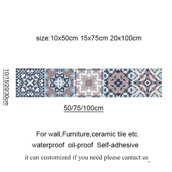 Spain Retro Wall Ceramic Arabic Tile Stickers Self-adhesive Decal for Bedroom Kitchen Waist Line Wall Decals Waterproof PVC DIY 10