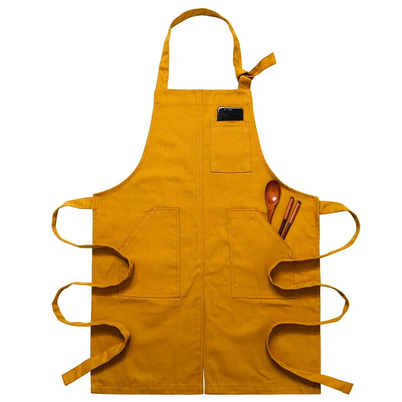 Nordic denim apron work custom logo kitchen restaurant milk tea shop floral men and women overalls painting and printing