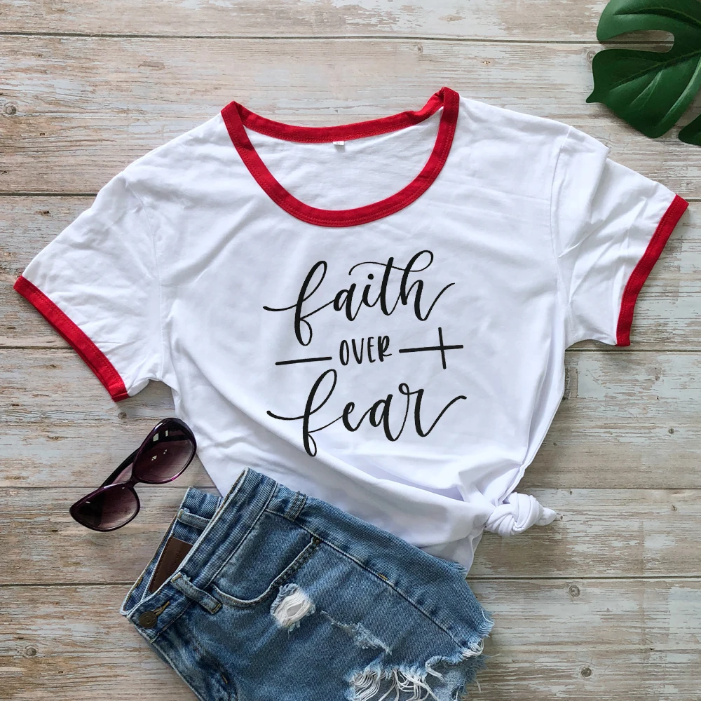 Faith Over Fear футболка женская модная вдохновленная Религиозная Христианская Церковь топы футболки Повседневная летняя графическая футболка tumblr наряд