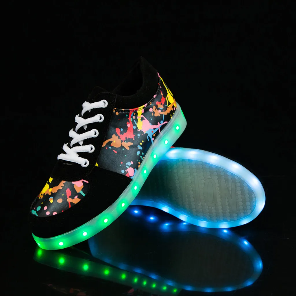 Парные светодиодные Кроссовки яркие флуоресцирующие туфли на плоской подошве с зарядкой через USB; светящаяся обувь на черной подошве; chaussures femme Buty Damskie; кроссовки