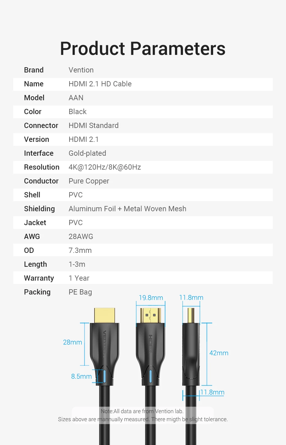 Кабель Vention HDMI 2,1 4K 120 Гц 3D Высокоскоростной 48 Гбит/с HDMI кабель для PS4 Разветвитель переключатель коробка удлинитель аудио видео 8 к HDMI кабель