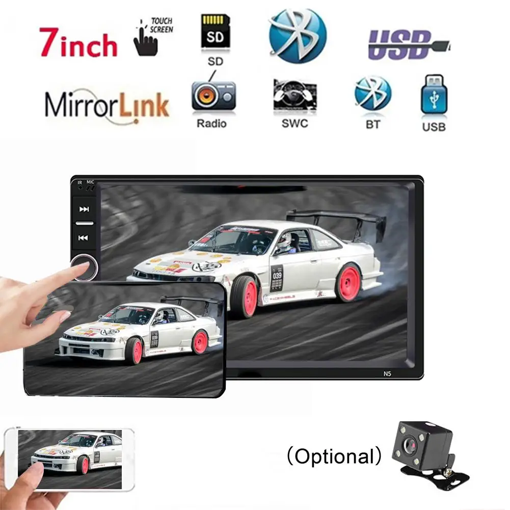

7inch HD Touch Screen Digital Display Bluetooth Radio 2DIN Auto Multimedia MP5 Audio Stereo Radio USB FM TF Card Rear Camera