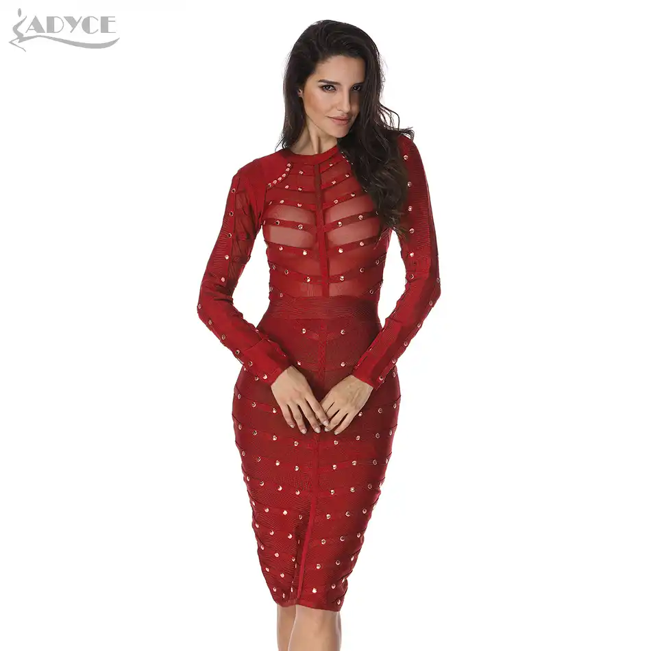 long sleeve studded bodycon dress