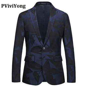 

PViviYong Brand 2019 high quality Men's suit top，banquet party men Blazer blue suit jacket men coat 8602
