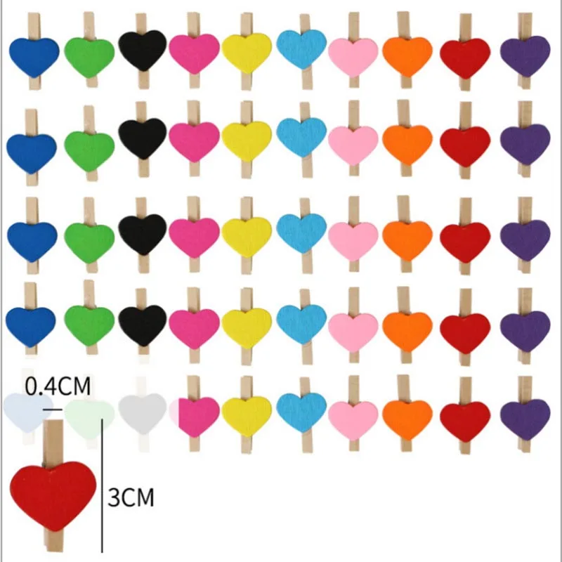 Clothes pegs,photo clips Photo Clip Memo Paper Peg Clothespin Wooden Colored Love Heart 30x4mm 20pcs Valentine's Day Wedding Party Craft Decor