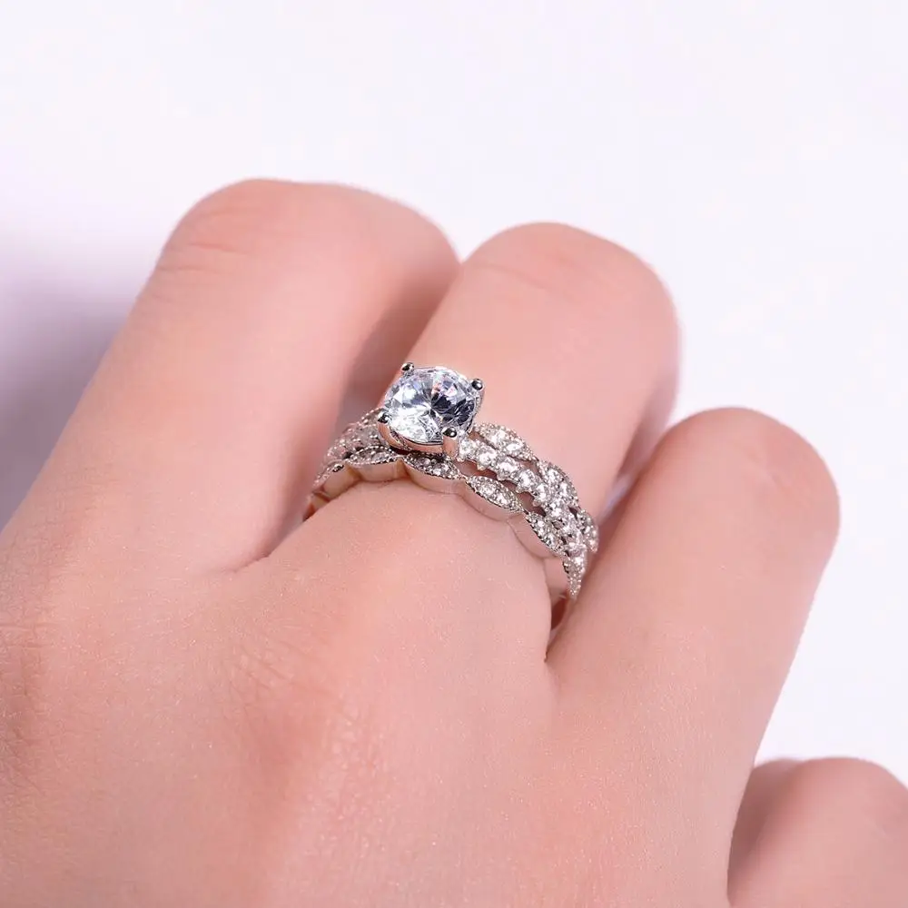 GEM'S BALLET 1.0Ct 6.5mm Round Accented Art Deco 3 Band Set 925 Sterling Silver EF Color Moissanite Bridal Rings Jewelry | Украшения и
