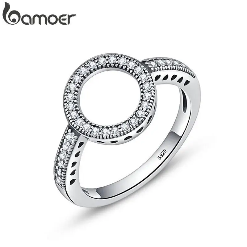 Finger-Rings Women Jewelry 925-Sterling-Silver Black BAMOER Circle Clear Round for Christmas-Gift/scr041