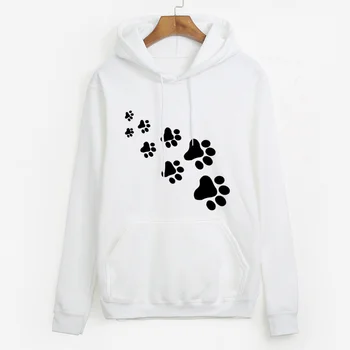 

white pink brand tracksuits femme Casual 2019 kawaii cat paws print hoodies for Women fleece autumn winter sweatshirt pullovers