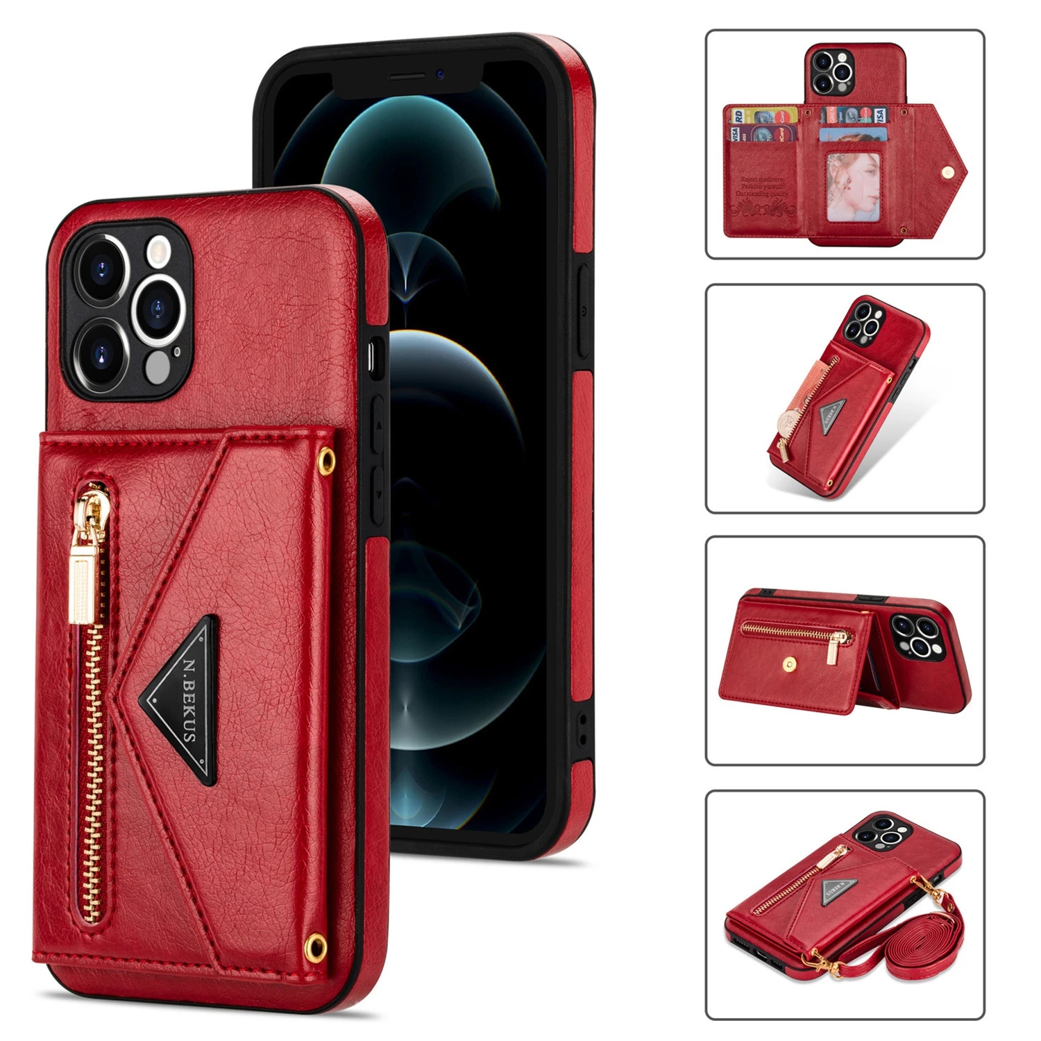 Zipper Wallet for IPhone 13 Pro Max 12 Mini 11 X XR XS  7 8 Plus Case with Card Holder Lanyard Strap Crossbody Leather Cover iphone 13 pro max case clear