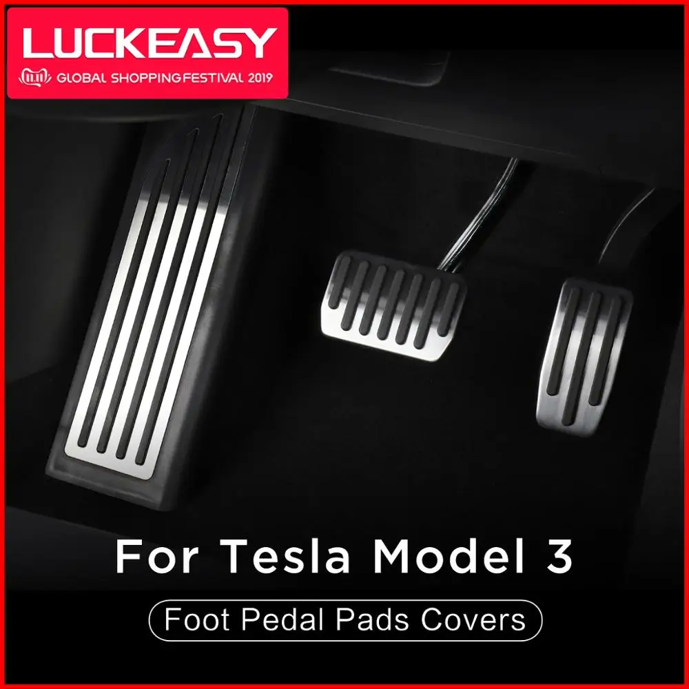 Online Almohadillas de Pedal de suelo de coche LUCKEASY cubre para Tesla modelo 3 almohadillas de Pedal de pie de rendimiento antideslizantes Auto cubiertas de Pedal de aluminio
