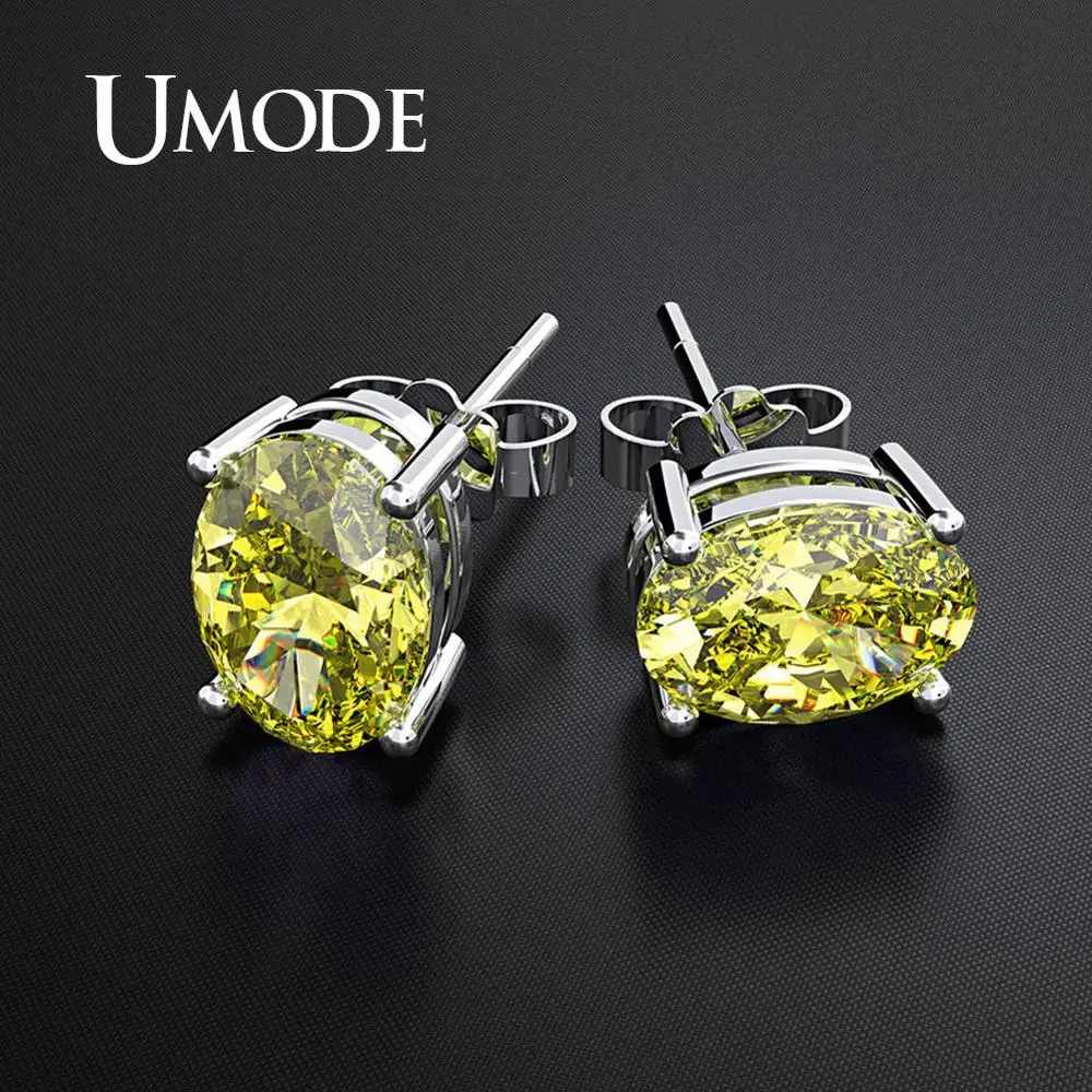 UMODE, 7 цветов, овальные корейские сережки-шпильки, женские серьги с кубическим цирконием и кристаллами, роскошные дизайнерские ювелирные изделия, подарки для женщин UE0595 - Окраска металла: Yellow