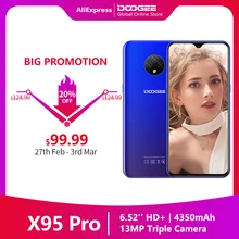 Doogee x95 pro telefone móvel helio a20 android10 os 13mp triplo câmera 6.52 hd hd + 4350mah bateria reconhecimento facial 4g smartphone
