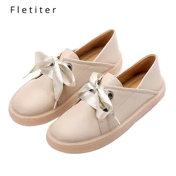 

2020 Women Casual Round Toe Black Oxford Shoes for Woman Flats Comfortable Slip on Leather Male loafers Shoes Fletiter