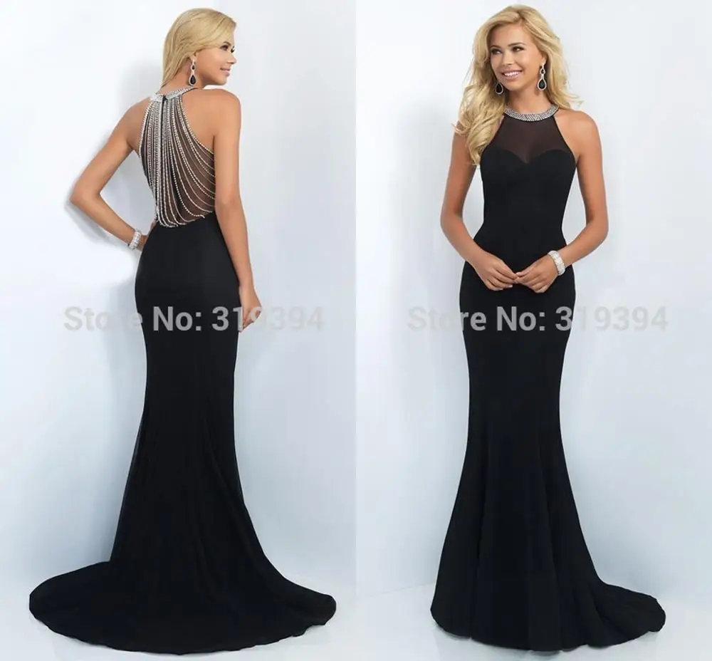 

Black Sexy Mermaid Long Evening Dress 2019 With Beaded Halter Prom Party Gowns Elegant Club Long Cami Dress Vestidos De Festa