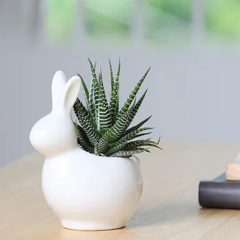 

Creative Cartoon Rabbit Succulent Plant Pot European Style Garden Art White Porcelain Flowerpot Vase Home Balcony Decor