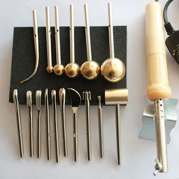 

220V Imported Double-layer Inner Pyrographic Device Set 17 Head Trowel Leather Carving Tool with Flower Making Video Course