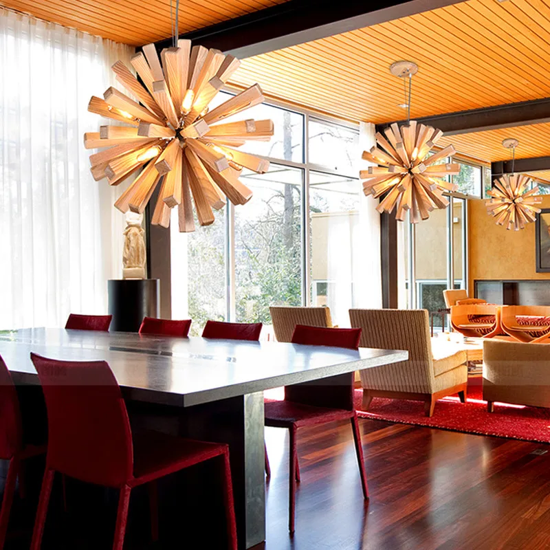 Dandelion Wooden Pendant Lights Hanging Solid Wood Lamps Dinning Room Restaurant Fixtures Indoor Decoration Lamp | Освещение