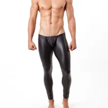 Мужские брюки из искусственной кожи, обтягивающие брюки для ночного клуба, сексуальные мужские повседневные брюки из лакированной кожи, нейлоновое нижнее белье для мужчин