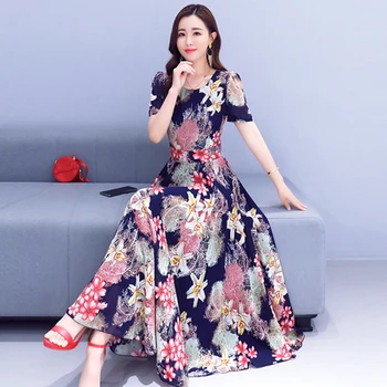 

2020 New Women Slim Chiffon Long Dress Print Plus Size 4xl Formal Empire Fashion A-line Female Work Wear Vestidos Elegantes