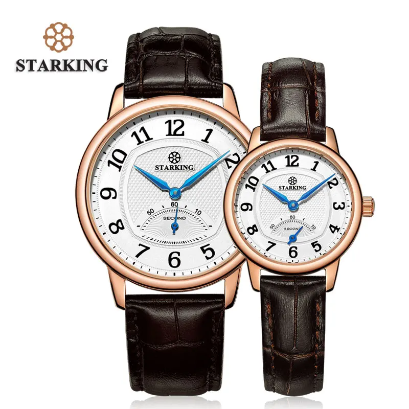 STARKING 40mm Rose Gold Classic Retro Watch Set Genuine Leather Men And Women Couple Watches For 1