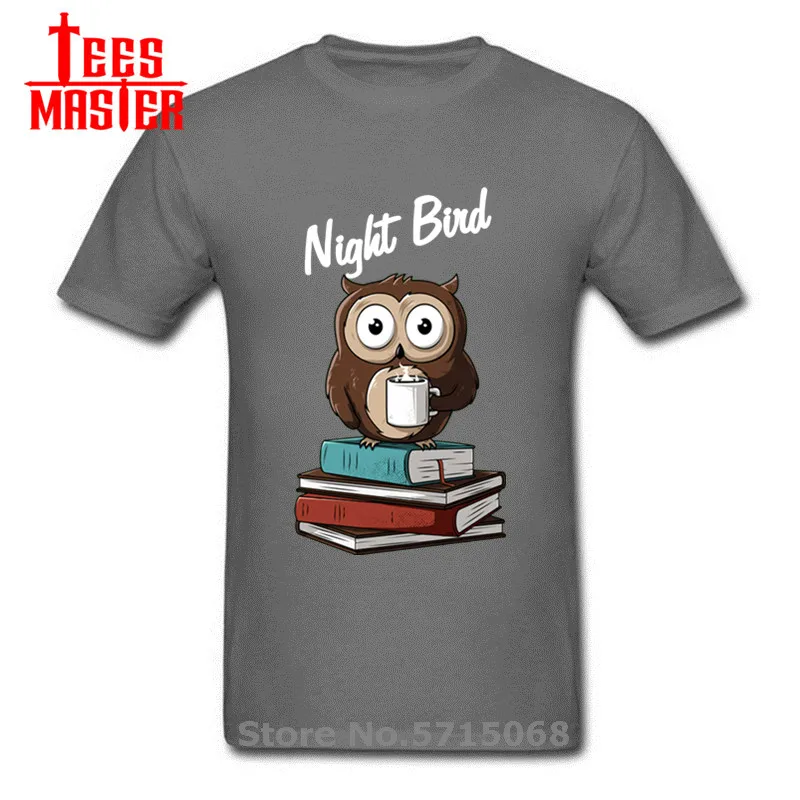 Night bird coffee book read Fun Animal Streetwear Hombre reader reading owl noctambul insomniac black T-shirt Summer Men Tshirts | Мужская
