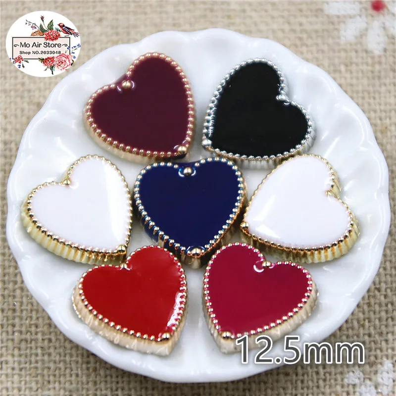 

50pcs 12.5mm heart multicolor flatback Buttons Home Garden Crafts Cabochon Scrapbooking DIY Accessories