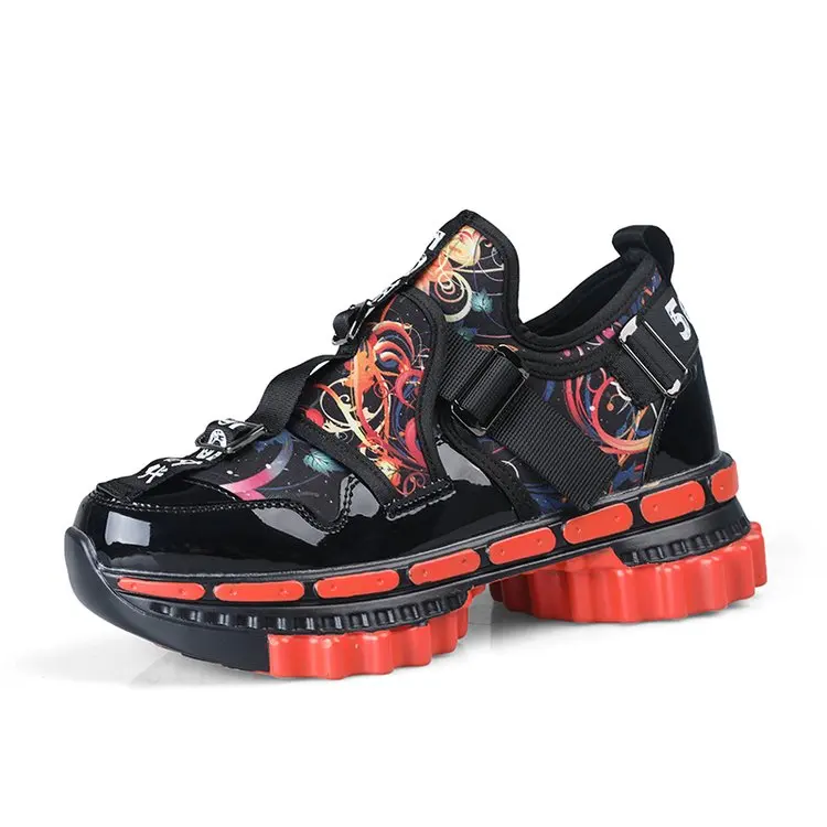 Кроссовки на платформе с зубчатым дном, мужские кроссовки на толстой подошве, увеличивающие рост 6 см, обувь для ходьбы на толстой подошве - Цвет: Красный