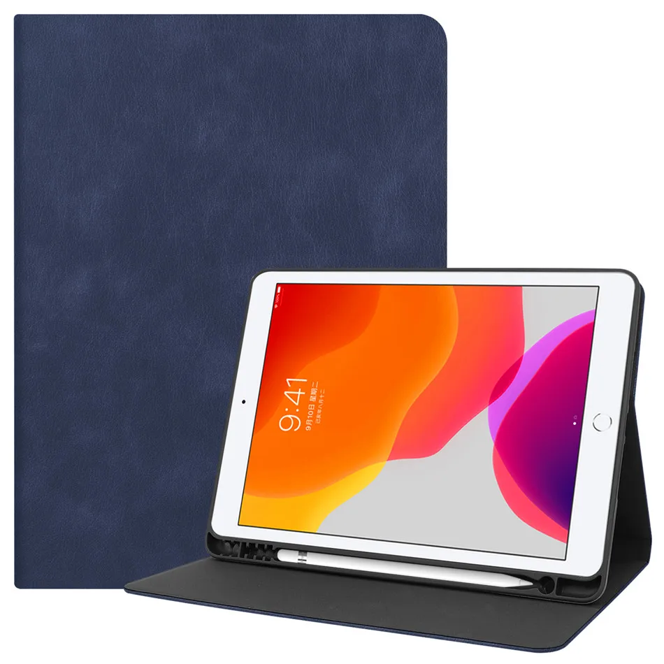 Чехол для iPad 10,2 Smart Funda, чехол-карандаш, держатель для нового iPad 7го поколения A2200 A2198, чехол-подставка в виде книги+ пленка+ ручка - Color: Deep Blue