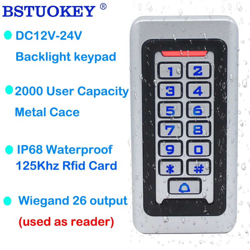 Metal Case 2000 User Door Access Controler Wiegand Output RFID Keypad Access Control System Proximity Card Reader