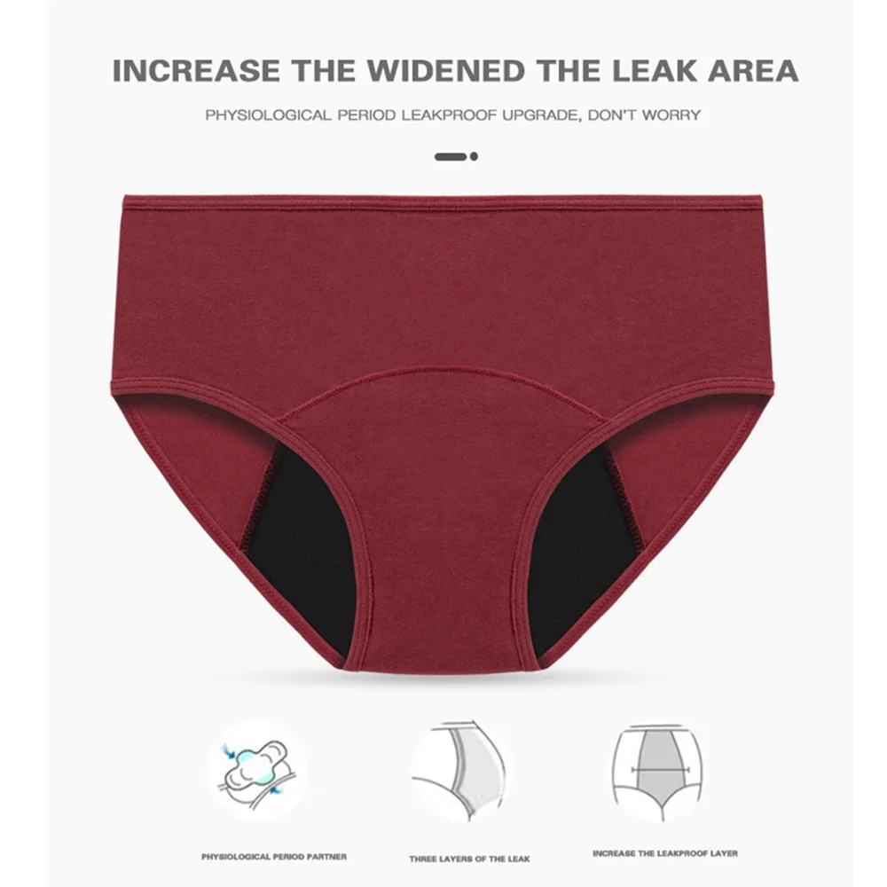Baywell Women Menstrual Period Underwear Mid Waist Cotton Postpartum Ladies Panties Solid Color Underpants Stretch Briefs