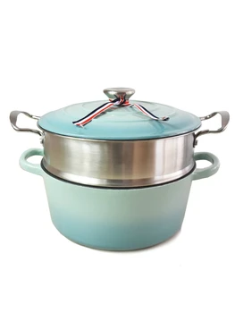 

Enamel Cast Iron Soup Pot Steamer Stainless Steel Drawer 25cm Thick Hand Cast Iron Non-stick Pot Induction Cooker