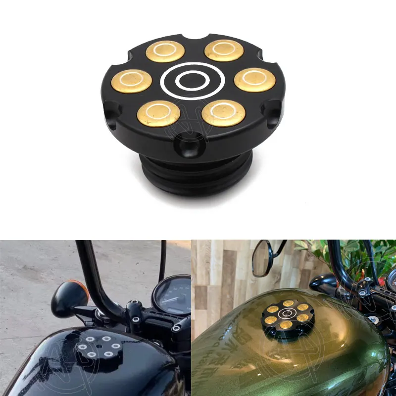 

1pcs Motorcycle Black Aluminum Flush Right-hand Thread Reservoir Revolver Style Gas Fuel Tank Cap Vented For Harley Dyna Fat Bob