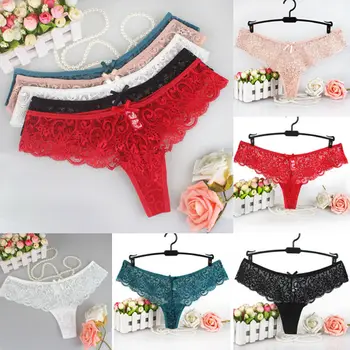 

Plus Size Black/Red/Skin Panties Sexy Women Ladies Lace V-string Briefs Thongs G-string Lingerie Underwear Low-Rise Panties