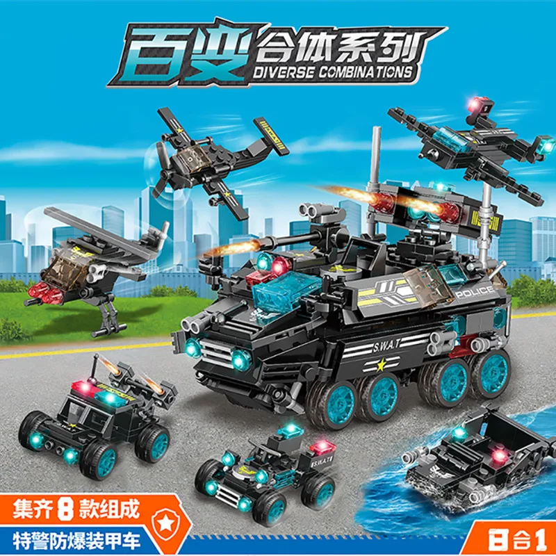

8 in 1 Tank Building Blocks Set Military Technic Battle Tank Gun Car City Constructor Bricks Educational Toys For Children Gift