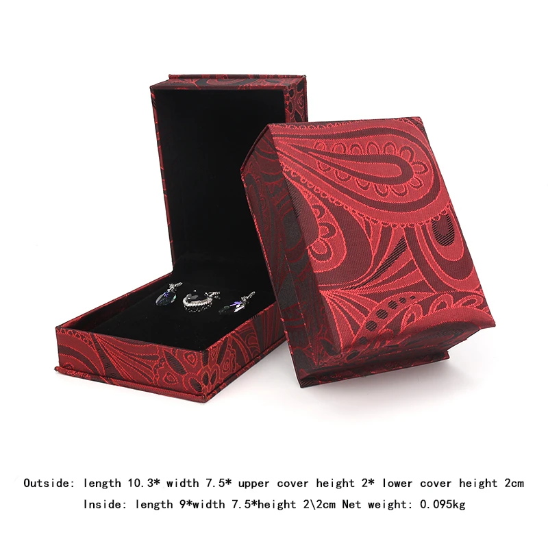 

Retro Red Customized Creative Gold Silk Brocade Necklace Ring Packing Gift Box Built-in Plush Card Slot For Jewelry Accessories