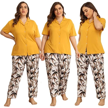 

Women Summer Nightwear Sets Pajamas Nightie Casual Loose Pyjamas Leisure Wear Plus Size XL-4XL Loungewear Home Wear Tops+Pants