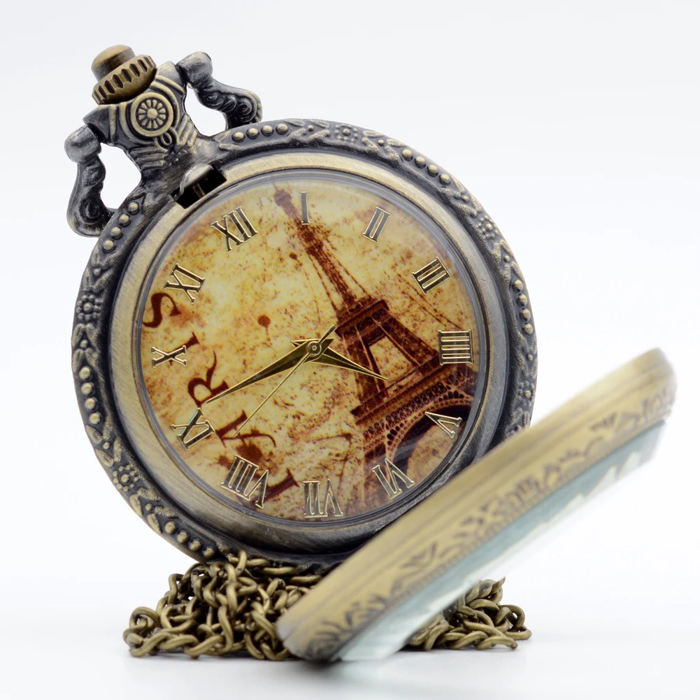Antique Steampunk Transparent Case Paris Quartz Pocket Watch Pendant Necklace Chain Mens Womens Analog Gift ON SALE | Наручные часы
