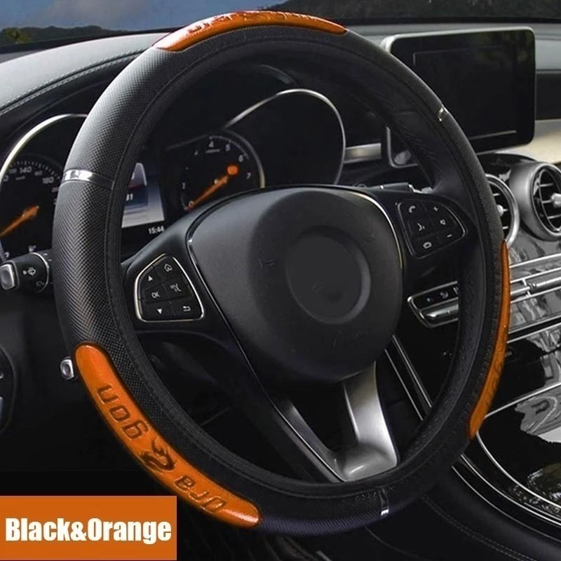 black orange Чехол рулевого колеса автомобиля Меховой чехол на руль автомобильные аксессуары украшение автомобиля аксессуары для интерьера - Название цвета: black orange