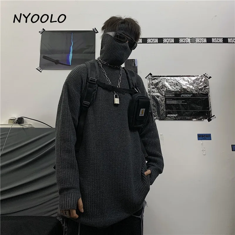 NYOOLO Harajuku стиль сплошной цвет утолщаются теплый водолазка вязаный свитер Осень Зима Свободный пуловер свитер для женщин мужчин топы