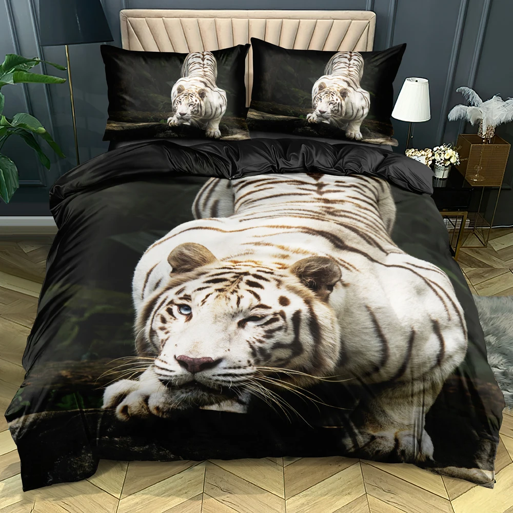 Animal Bedding Set 3D Design Tiger Duvet Cover Sets Black Bed Linen Pillow Covers 140*200cm Full