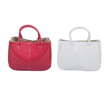 

2 Pcs Fashion Woman Ladies Class PU Leather Satchels Tote Purse Bag Handbag , White & Rose Red