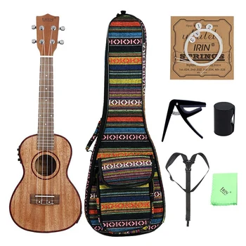 

Irin 24 inch Ukulele Ukelele Uke Kit Sapele Wood with Lcd Eq Including Carrying Bag Capo Strings Strap Finger Maraca Cleaning Cl